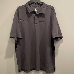 Goodyear gray men’s polo with Goodyear logo snaps, closure, and collar size 2 XL
